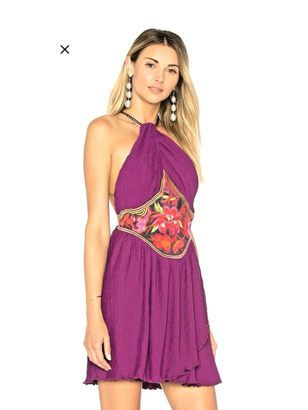 $250 NWT Free People Purple Mini Dress Floral Embroidery Halter Boho Festival 6